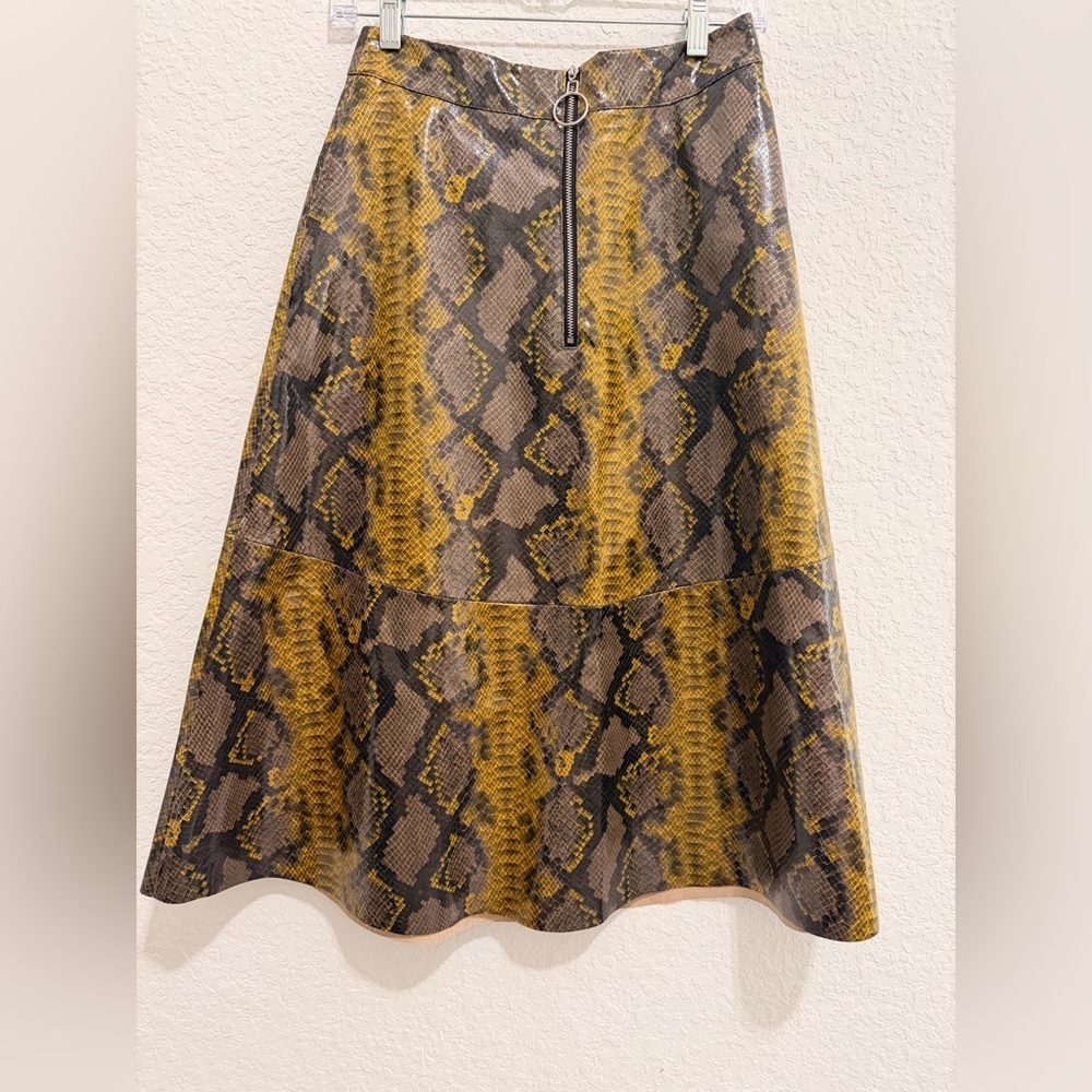 Zara Snake Print A-Line Skirt|Yellow Brown Black Animal Print Statement